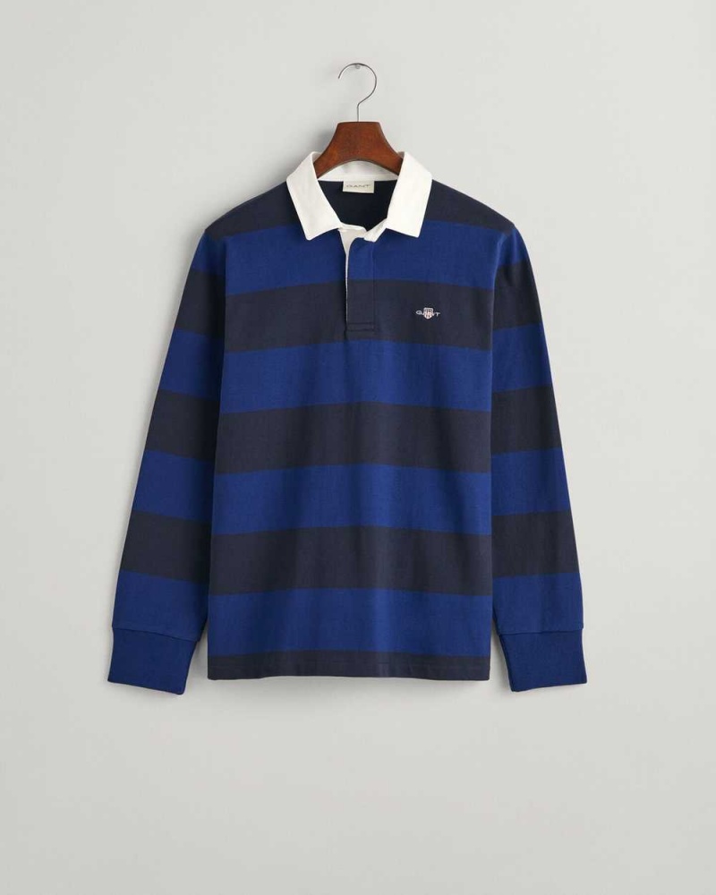 Gant Shield Barstripe Heavy Rugger Men's Shirts Rich Navy | BUEYI-1827