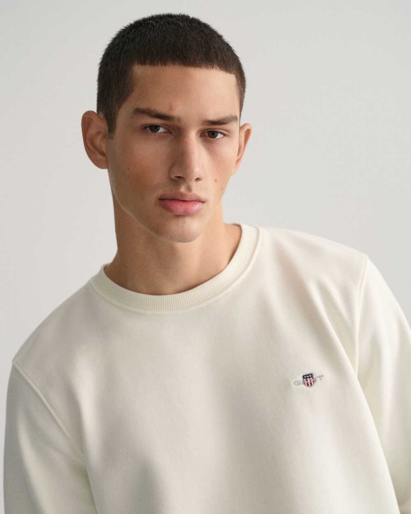 Gant Shield Crew Neck Men's Sweatshirts Beige White | XLRAZ-6037