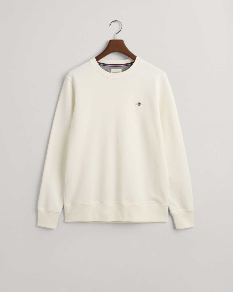 Gant Shield Crew Neck Men's Sweatshirts Beige White | XLRAZ-6037