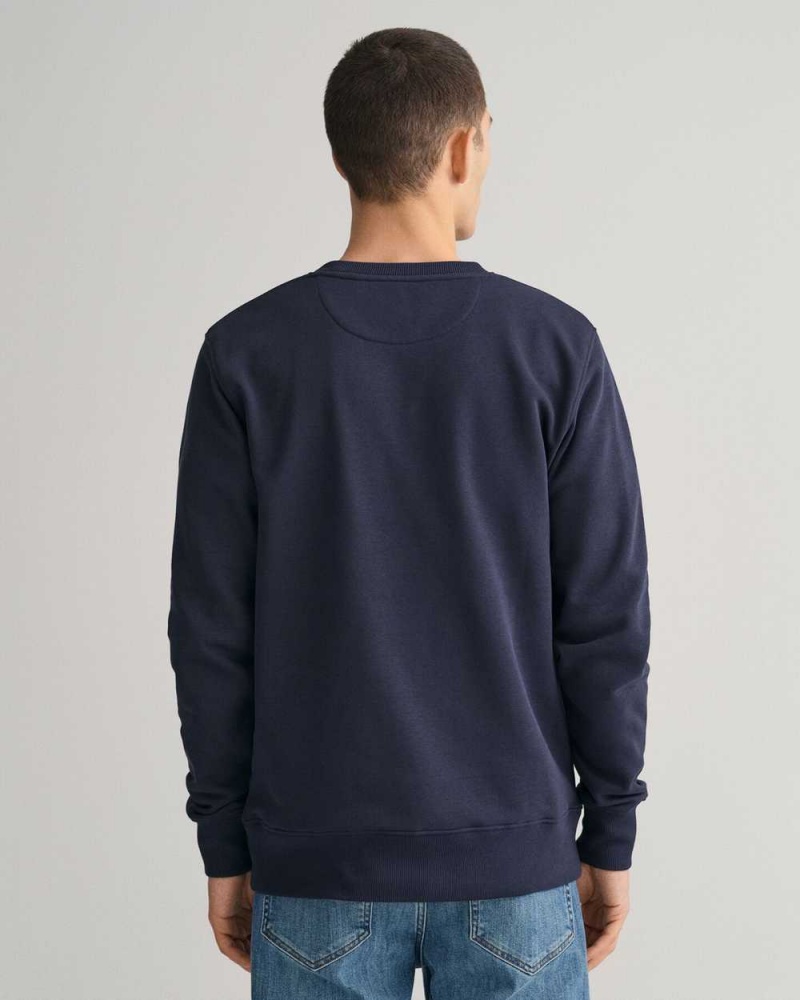 Gant Shield Crew Neck Men's Sweatshirts Evening Blue | OEXFQ-6095