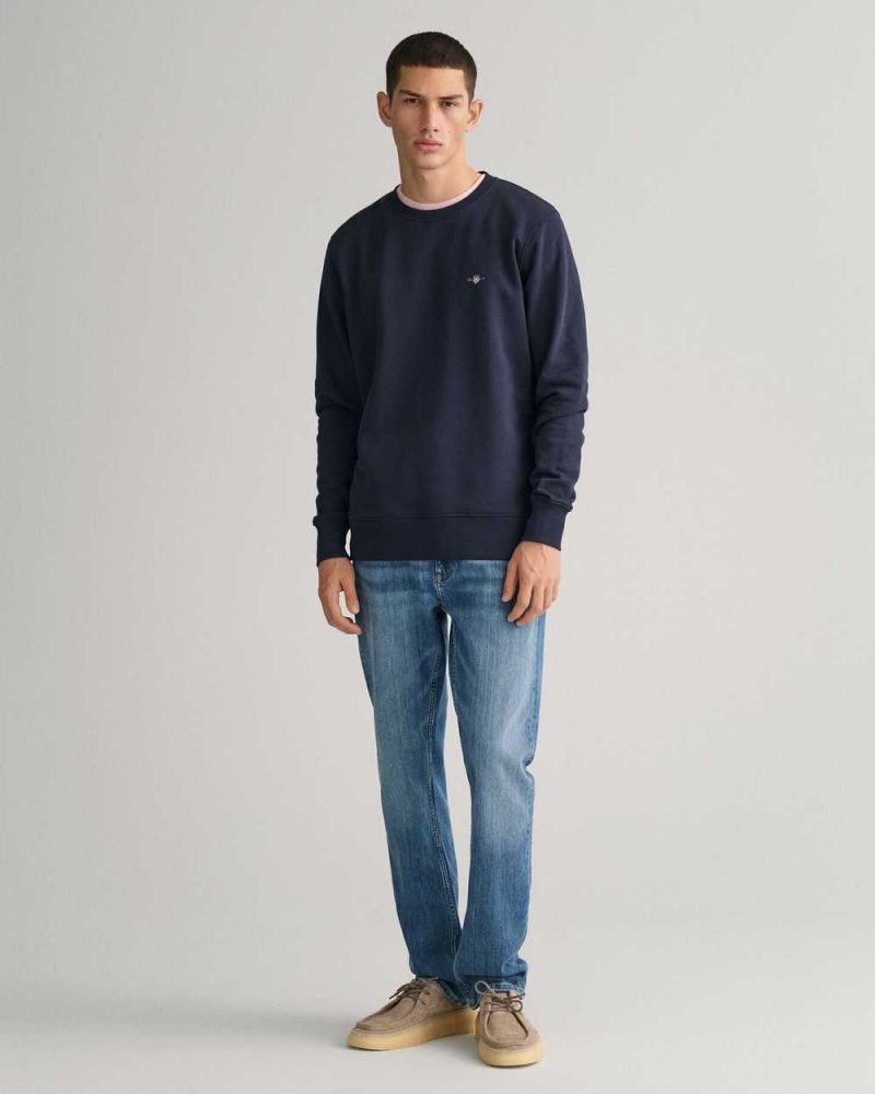 Gant Shield Crew Neck Men's Sweatshirts Evening Blue | OEXFQ-6095