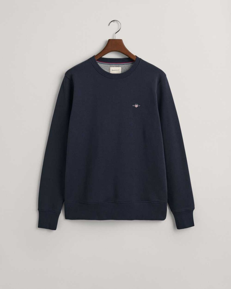 Gant Shield Crew Neck Men's Sweatshirts Evening Blue | OEXFQ-6095