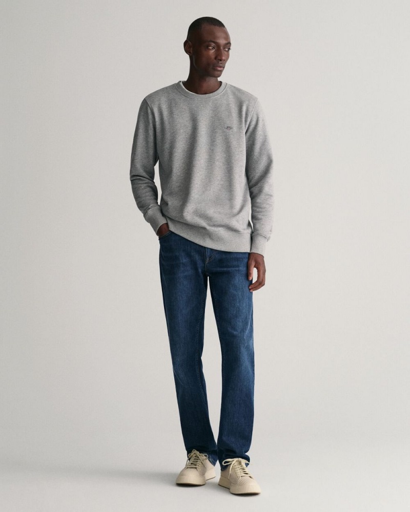 Gant Shield Crew Neck Men's Sweatshirts Grey Melange | PMJOT-7169