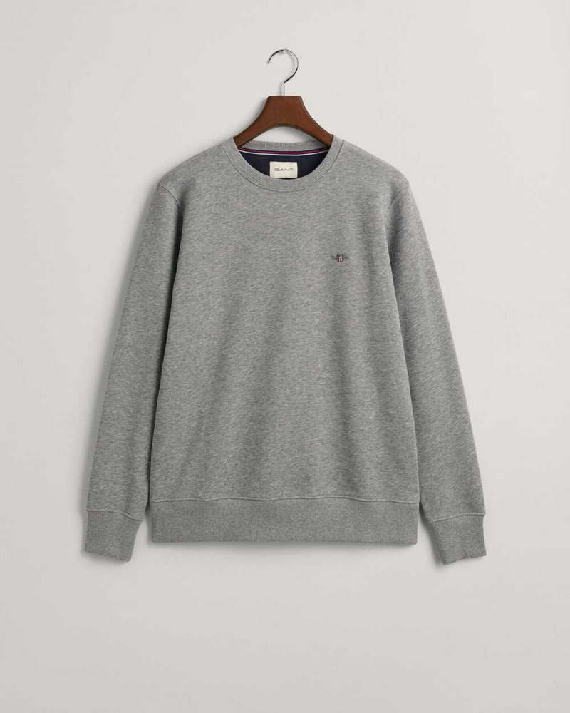 Gant Shield Crew Neck Men's Sweatshirts Grey Melange | PMJOT-7169