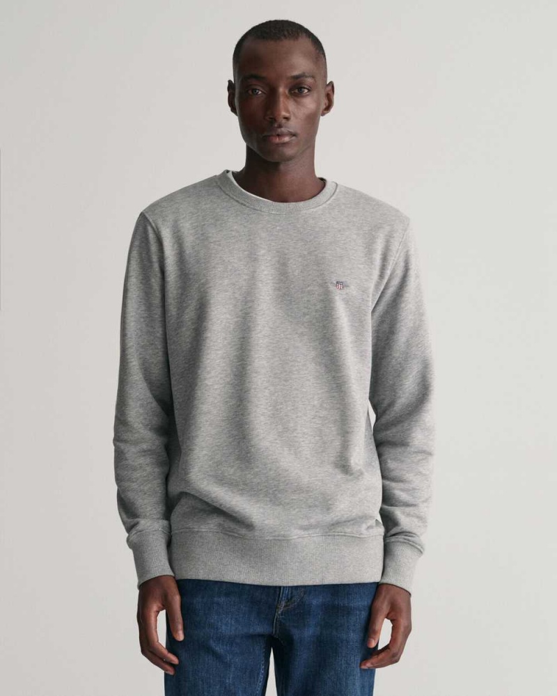 Gant Shield Crew Neck Men\'s Sweatshirts Grey Melange | PMJOT-7169