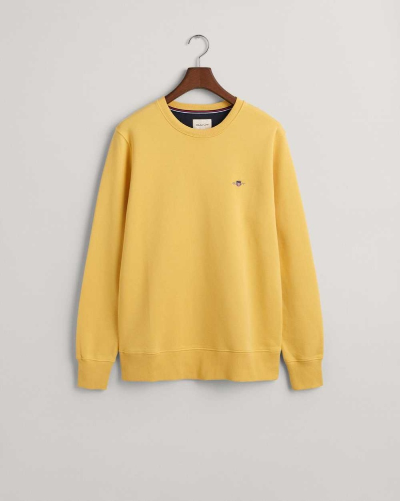 Gant Shield Crew Neck Men\'s Sweatshirts Parchment Yellow | OAQUM-8374