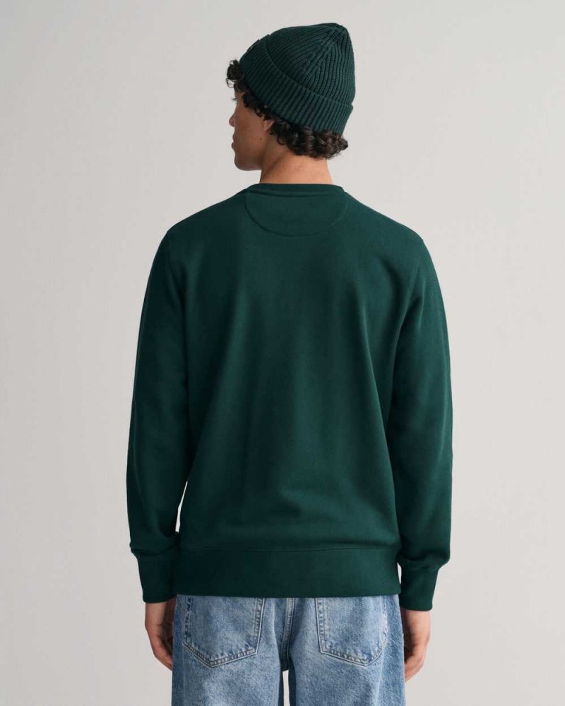 Gant Shield Crew Neck Men's Sweatshirts Tartan Green | LCZDB-2815