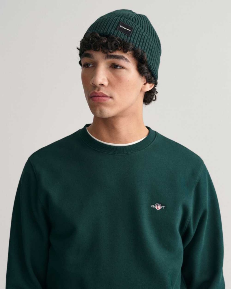 Gant Shield Crew Neck Men's Sweatshirts Tartan Green | LCZDB-2815