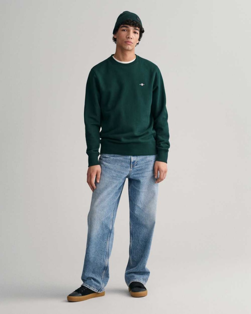 Gant Shield Crew Neck Men's Sweatshirts Tartan Green | LCZDB-2815