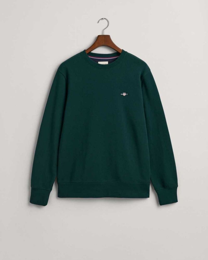 Gant Shield Crew Neck Men's Sweatshirts Tartan Green | LCZDB-2815