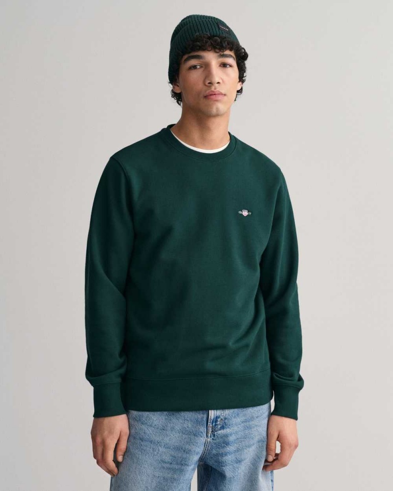 Gant Shield Crew Neck Men\'s Sweatshirts Tartan Green | LCZDB-2815