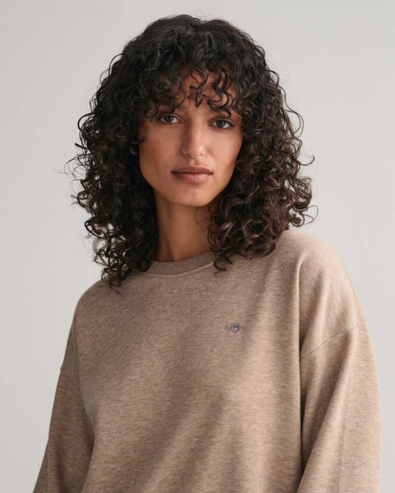 Gant Shield Crew Neck Women's Sweatshirts Desert Brown | ARVOJ-7403