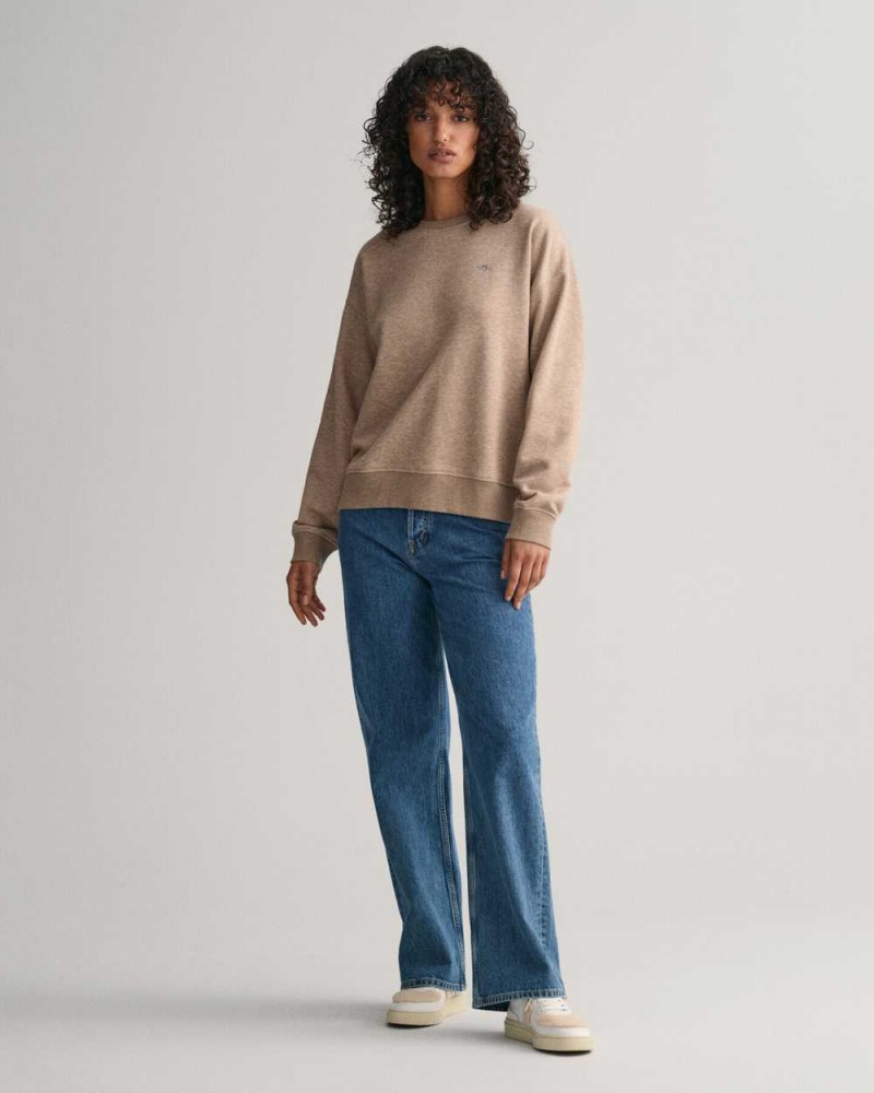 Gant Shield Crew Neck Women's Sweatshirts Desert Brown | ARVOJ-7403