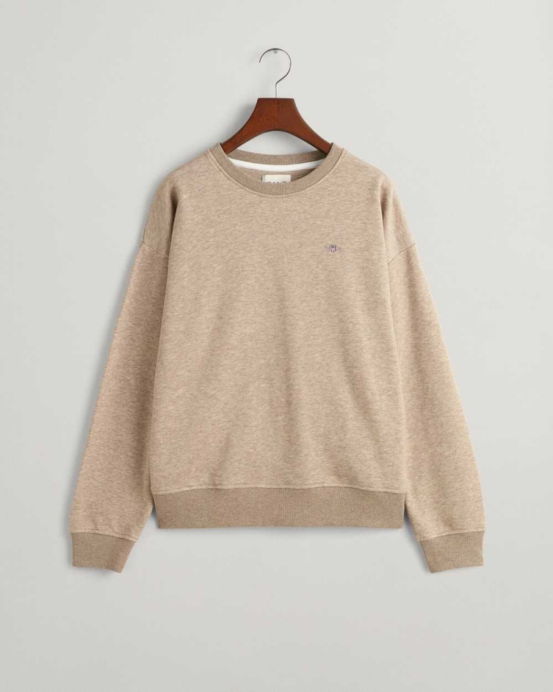 Gant Shield Crew Neck Women's Sweatshirts Desert Brown | ARVOJ-7403