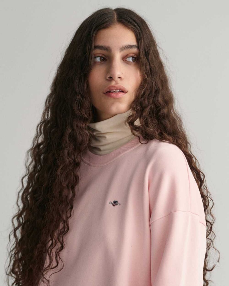 Gant Shield Crew Neck Women's Sweatshirts Faded Pink | BFHJU-7569