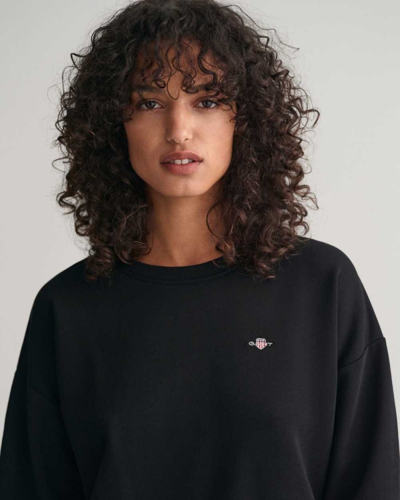 Gant Shield Crew Neck Women's Sweatshirts Black | OCFTG-6504