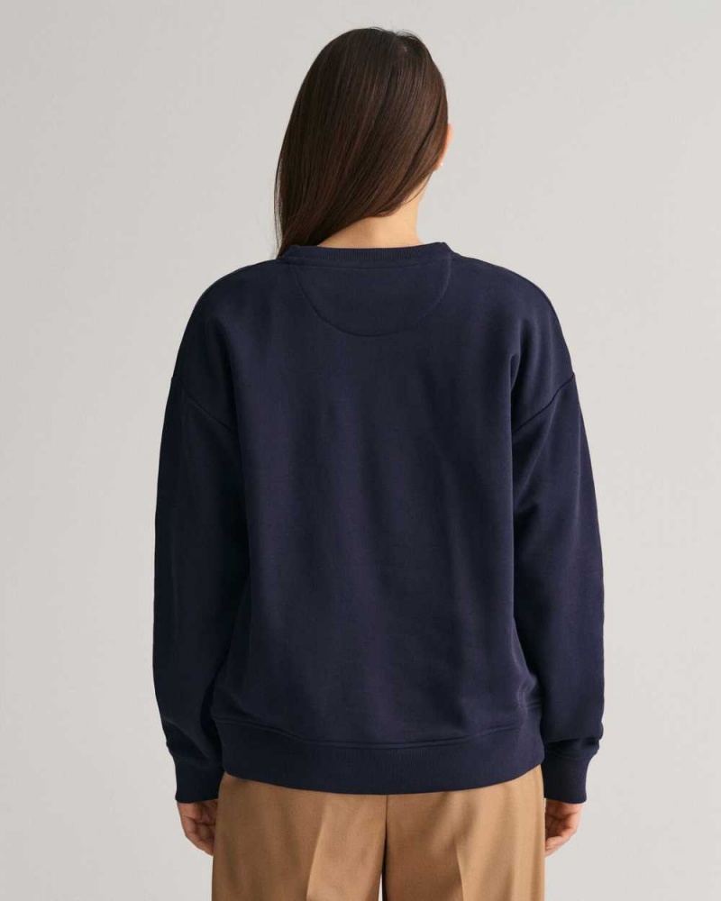 Gant Shield Crew Neck Women's Sweatshirts Evening Blue | SZDYO-4352