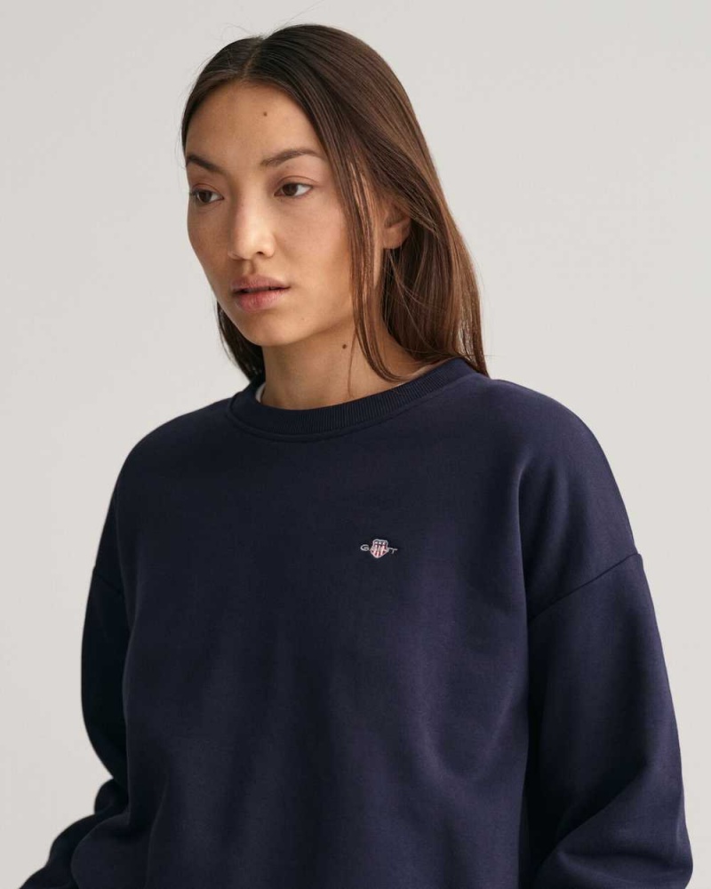 Gant Shield Crew Neck Women's Sweatshirts Evening Blue | SZDYO-4352