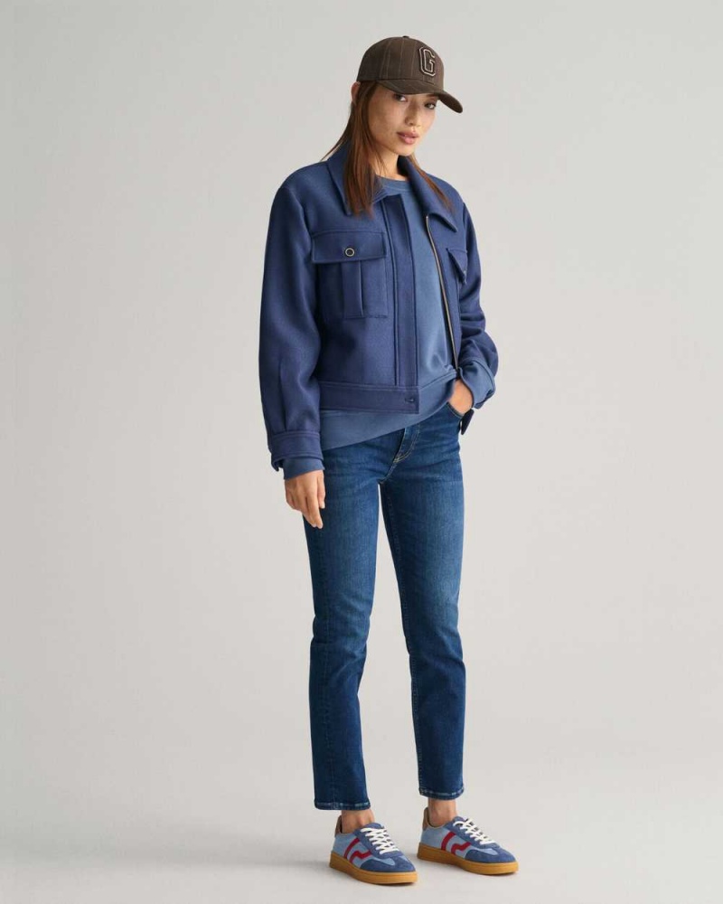 Gant Shield Crew Neck Women's Sweatshirts Dusty Blue Sea | GNTHF-5392