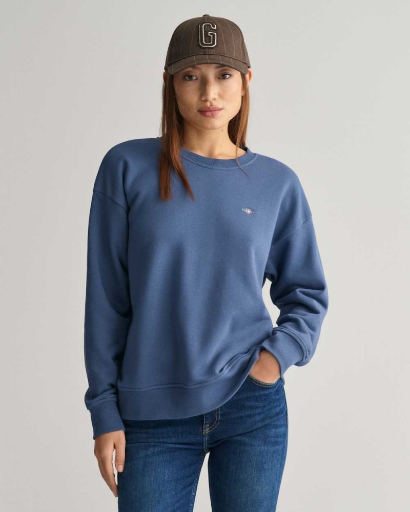 Gant Shield Crew Neck Women\'s Sweatshirts Dusty Blue Sea | GNTHF-5392