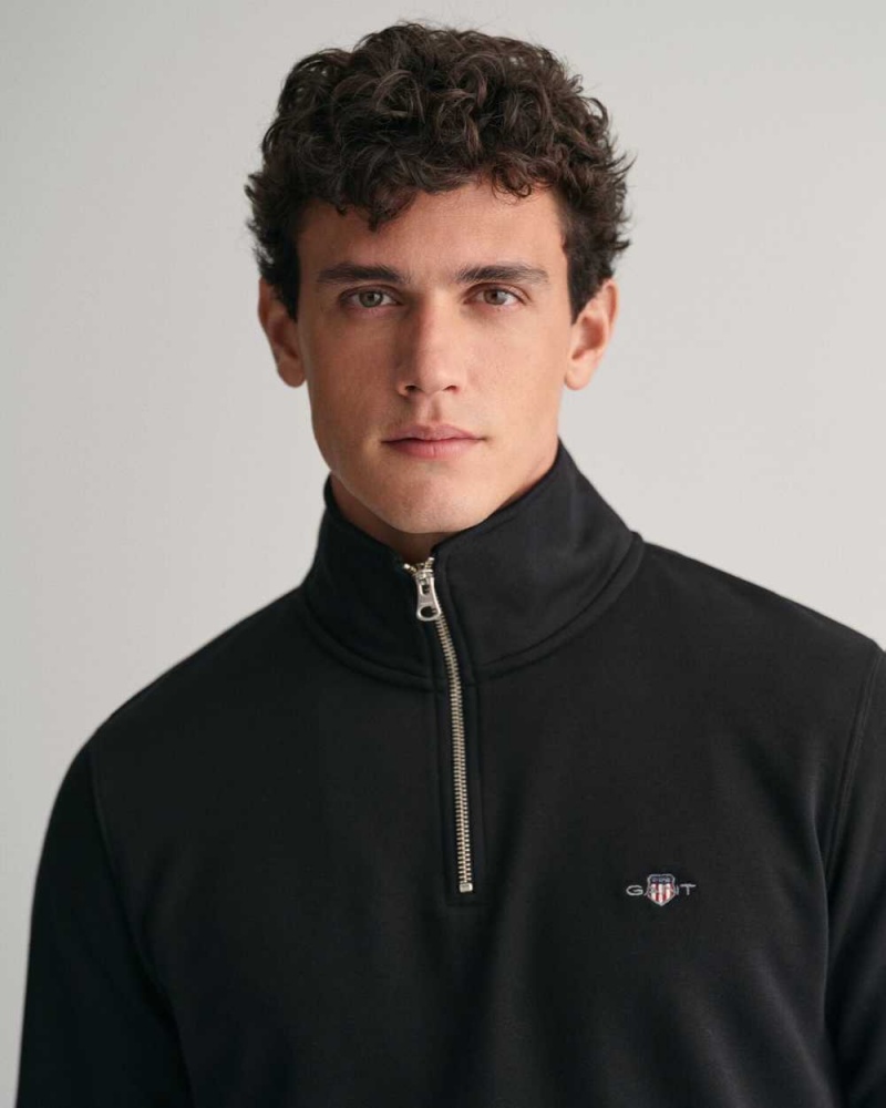 Gant Shield Half-Zip Men's Sweatshirts Black | VHPCY-2634