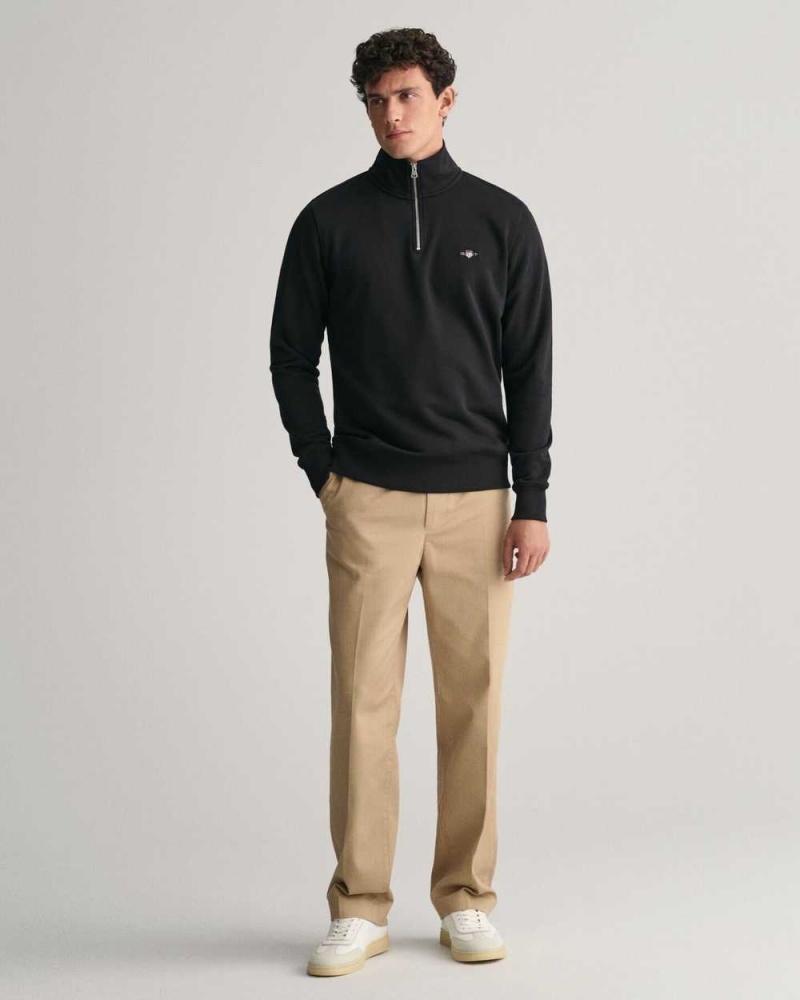 Gant Shield Half-Zip Men's Sweatshirts Black | VHPCY-2634