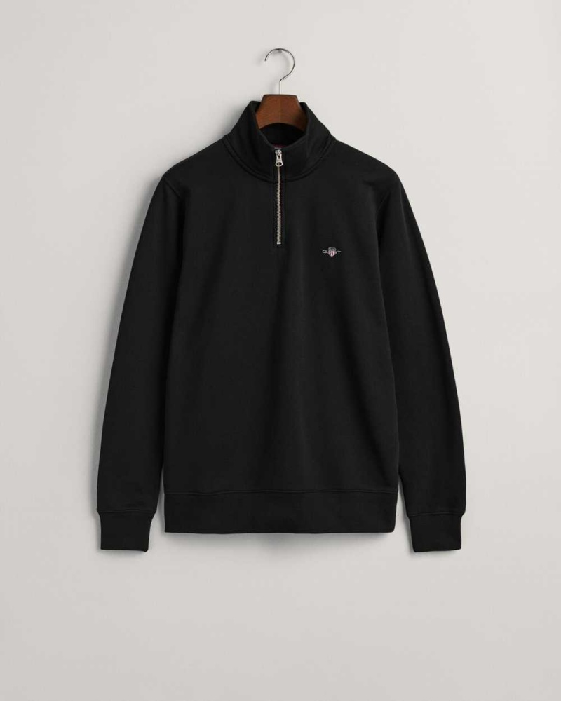 Gant Shield Half-Zip Men's Sweatshirts Black | VHPCY-2634