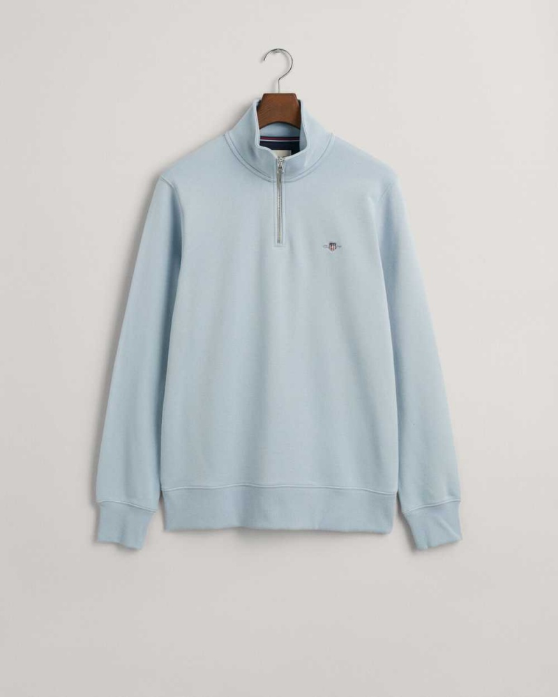 Gant Shield Half-Zip Men's Sweatshirts Blue | BQKNL-3792