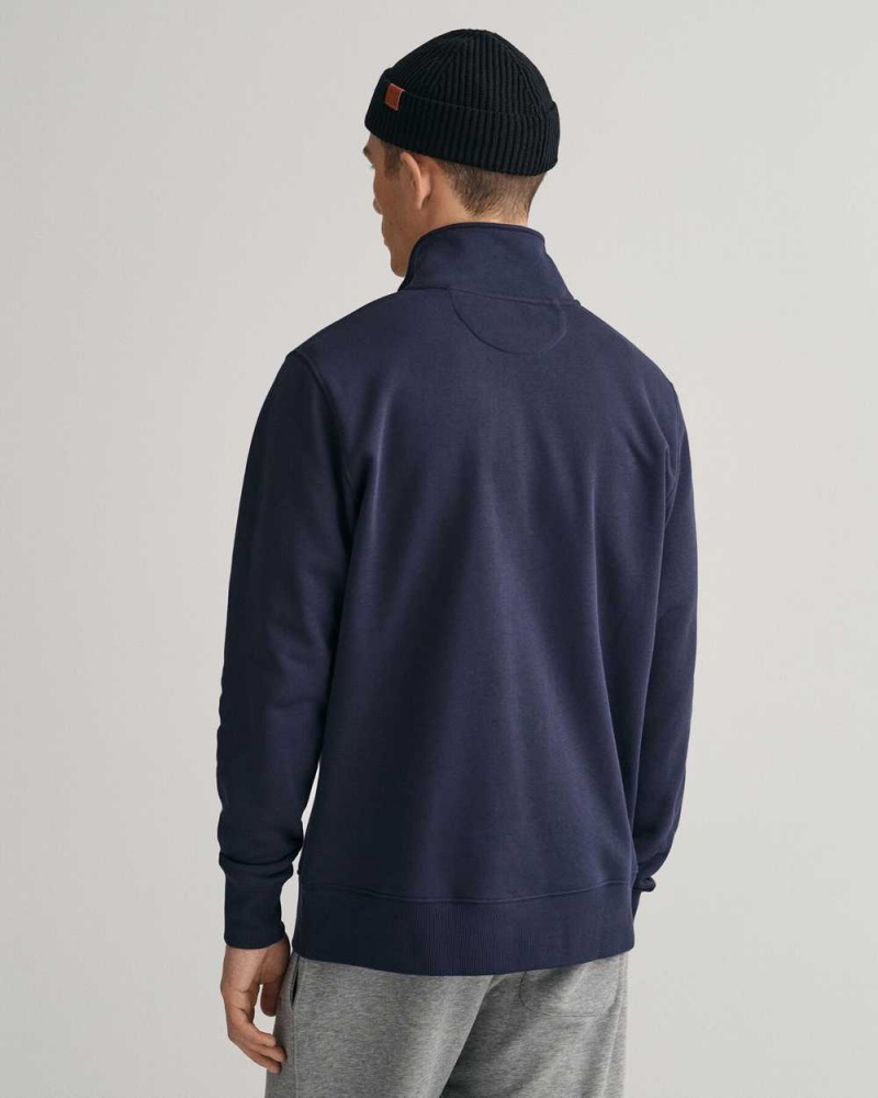 Gant Shield Half-Zip Men's Sweatshirts Evening Blue | HCJND-4950