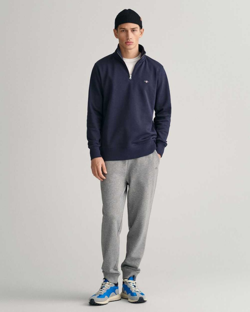 Gant Shield Half-Zip Men's Sweatshirts Evening Blue | HCJND-4950