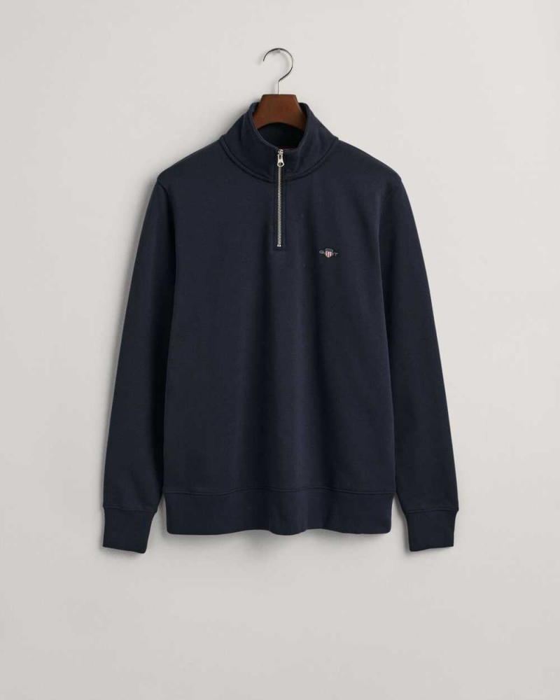 Gant Shield Half-Zip Men's Sweatshirts Evening Blue | HCJND-4950