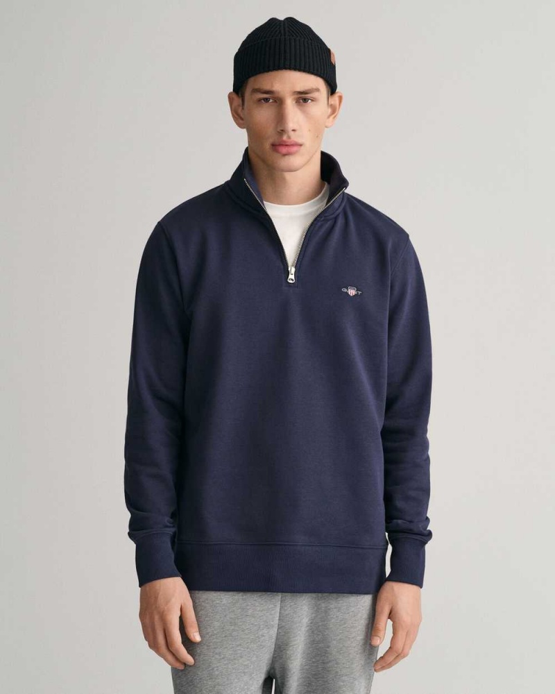 Gant Shield Half-Zip Men\'s Sweatshirts Evening Blue | HCJND-4950