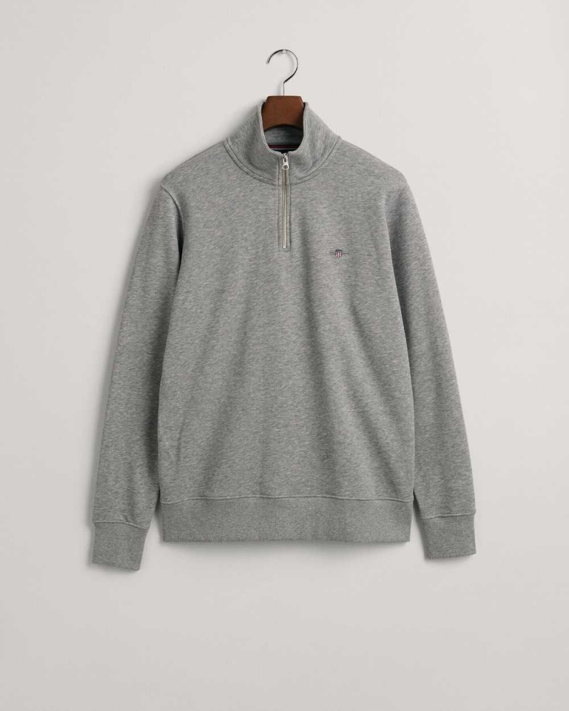 Gant Shield Half-Zip Men's Sweatshirts Grey Melange | ERFXG-8931