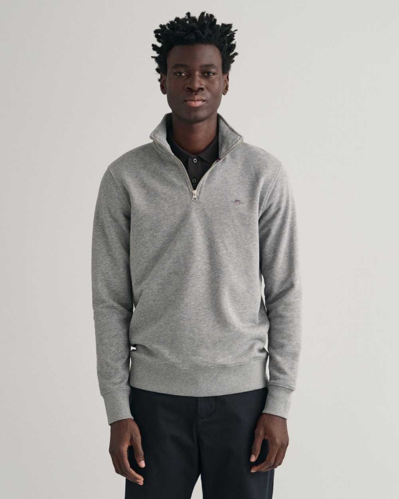 Gant Shield Half-Zip Men\'s Sweatshirts Grey Melange | ERFXG-8931