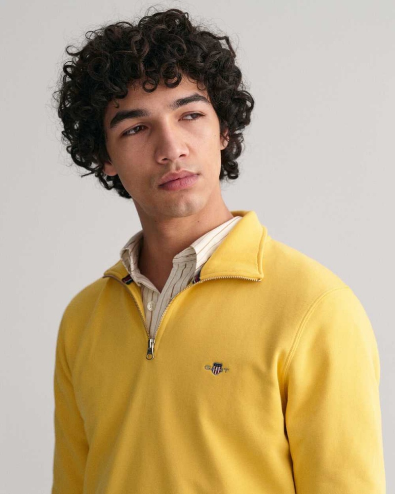 Gant Shield Half-Zip Men's Sweatshirts Parchment Yellow | EJTIV-4279