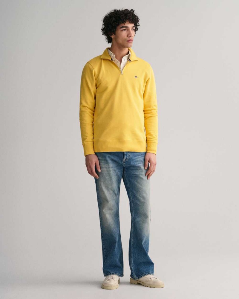 Gant Shield Half-Zip Men's Sweatshirts Parchment Yellow | EJTIV-4279