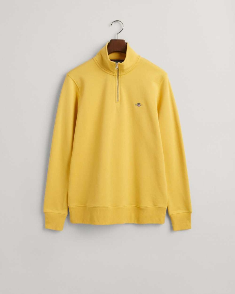 Gant Shield Half-Zip Men's Sweatshirts Parchment Yellow | EJTIV-4279