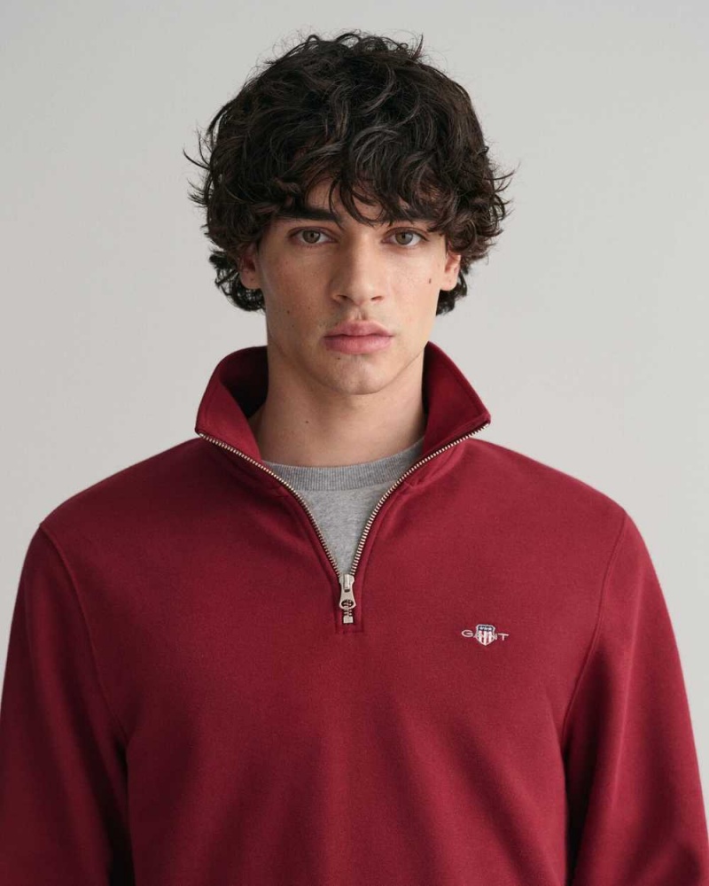 Gant Shield Half-Zip Men's Sweatshirts Plumped Red | RVPAF-8469