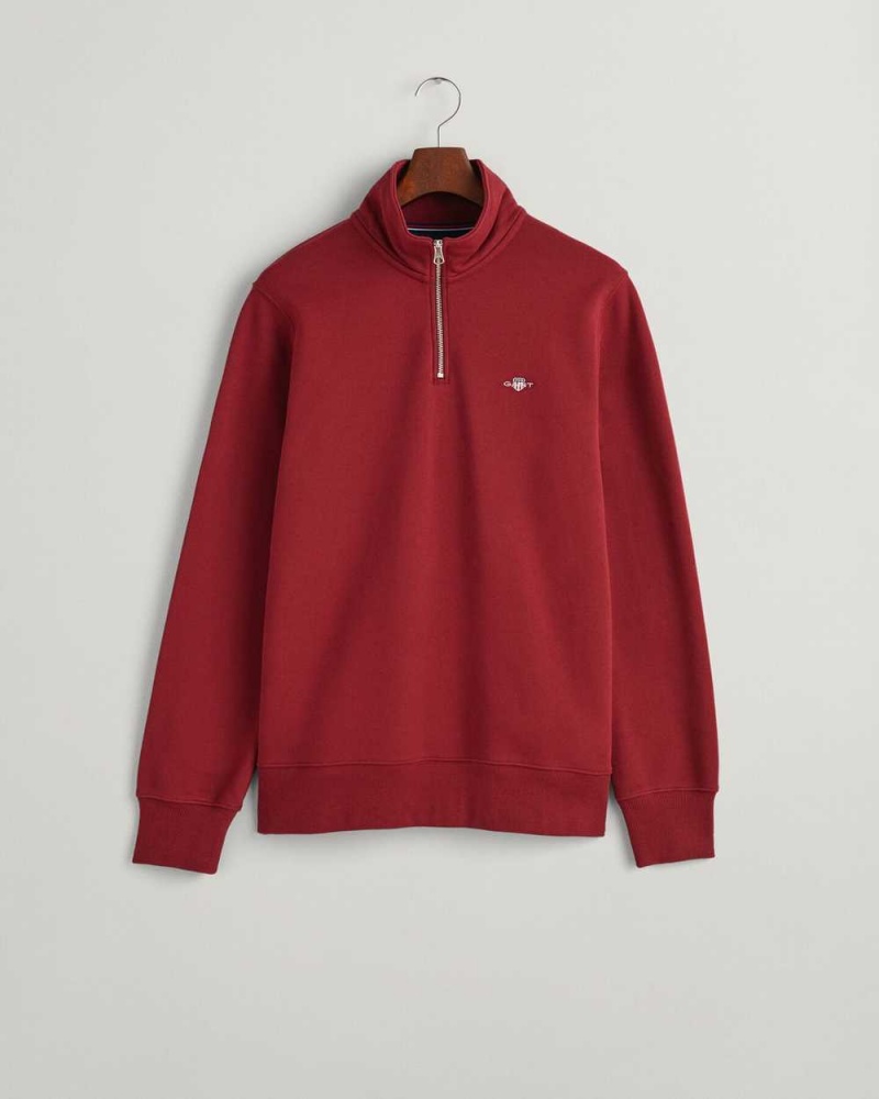 Gant Shield Half-Zip Men's Sweatshirts Plumped Red | RVPAF-8469