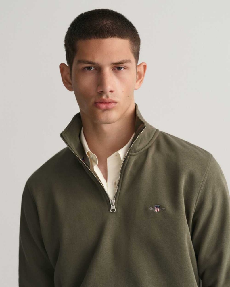 Gant Shield Half-Zip Men's Sweatshirts Racing Green | UQCMO-3918