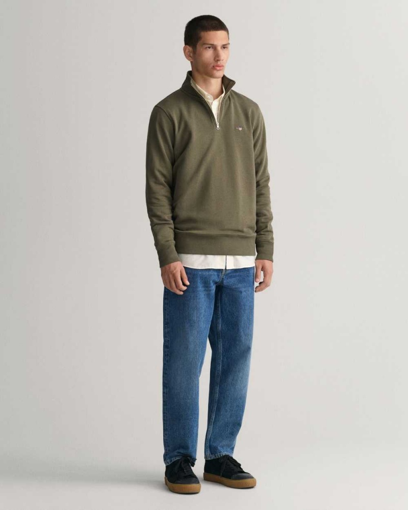 Gant Shield Half-Zip Men's Sweatshirts Racing Green | UQCMO-3918