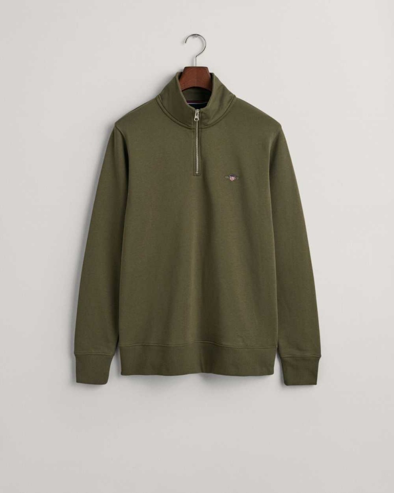 Gant Shield Half-Zip Men's Sweatshirts Racing Green | UQCMO-3918