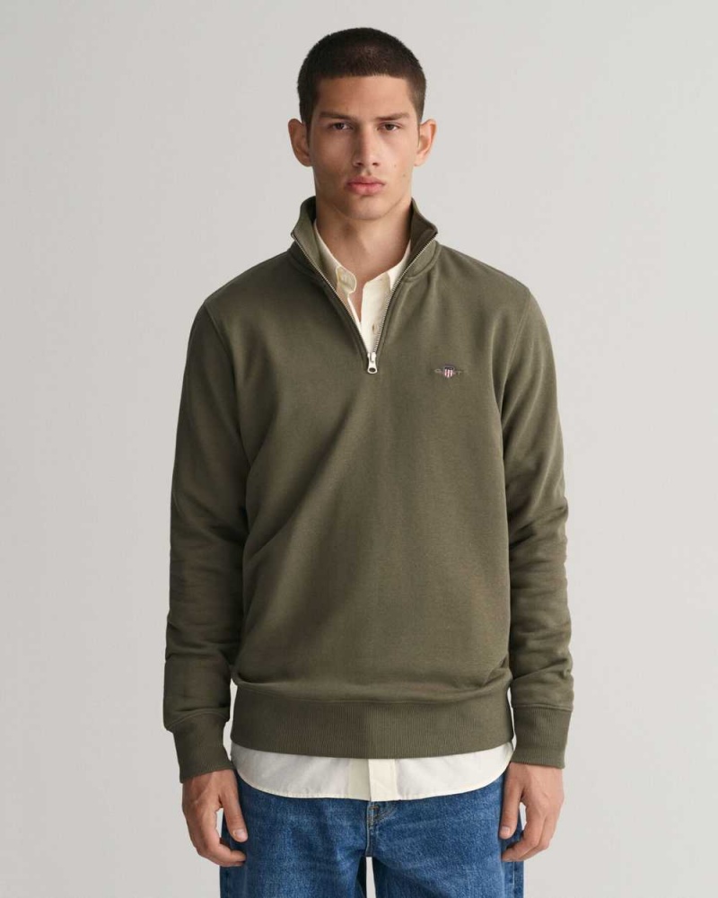 Gant Shield Half-Zip Men\'s Sweatshirts Racing Green | UQCMO-3918