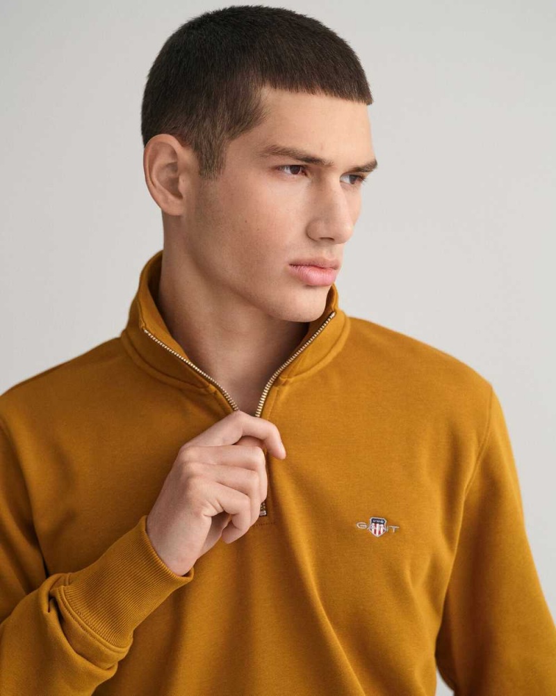 Gant Shield Half-Zip Men's Sweatshirts Warm Brown | RPBUW-0512