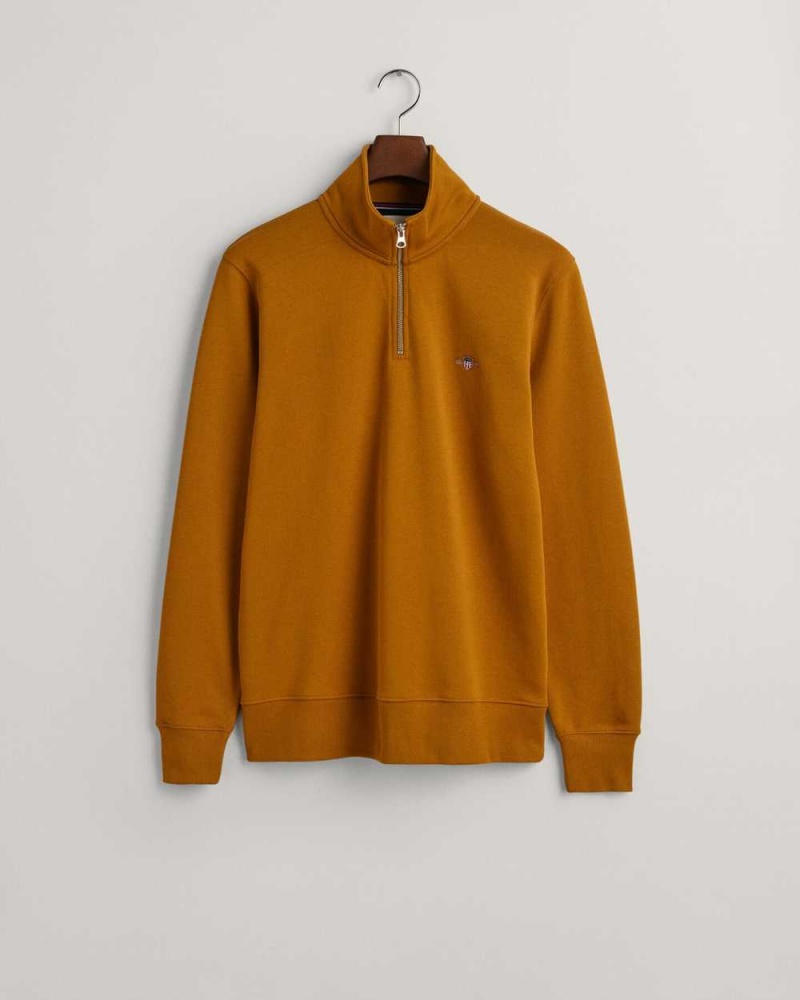 Gant Shield Half-Zip Men's Sweatshirts Warm Brown | RPBUW-0512