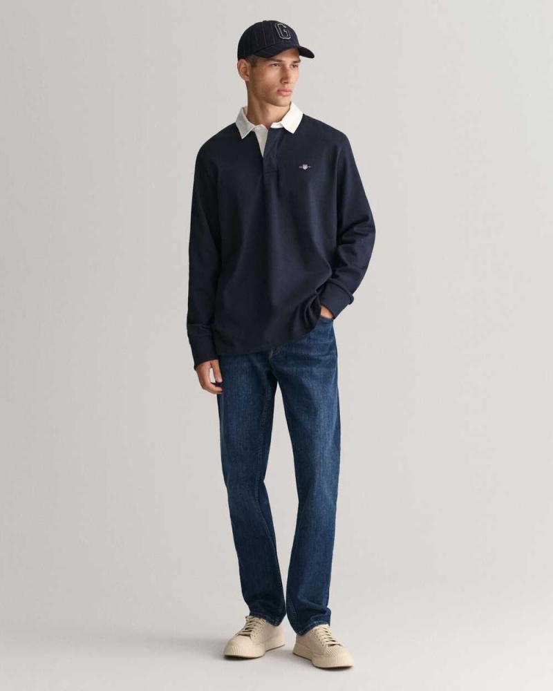 Gant Shield Heavy Rugger Men's Shirts Evening Blue | KVFLI-4025