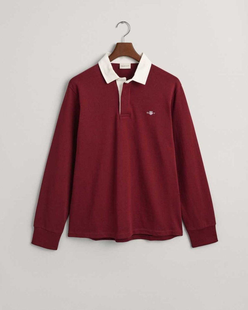 Gant Shield Heavy Rugger Men's Shirts Plumped Red | GEZCS-2569