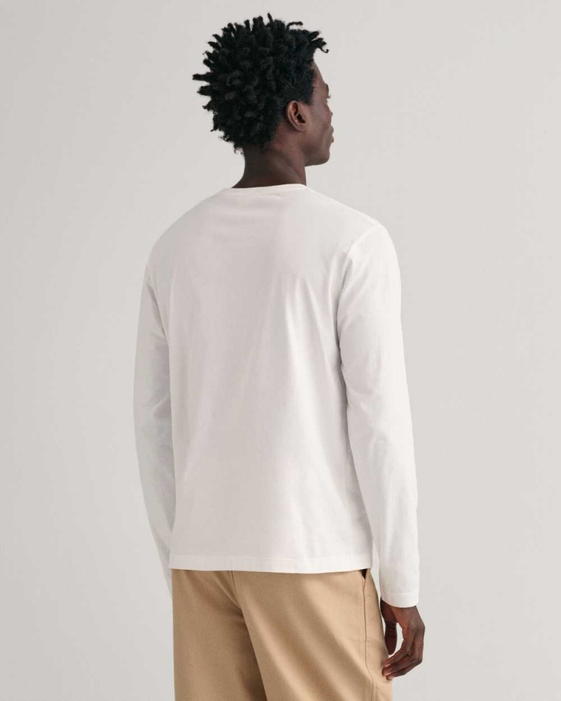 Gant Shield Long Sleeve Men's T-Shirt Beige White | KAFSO-3701