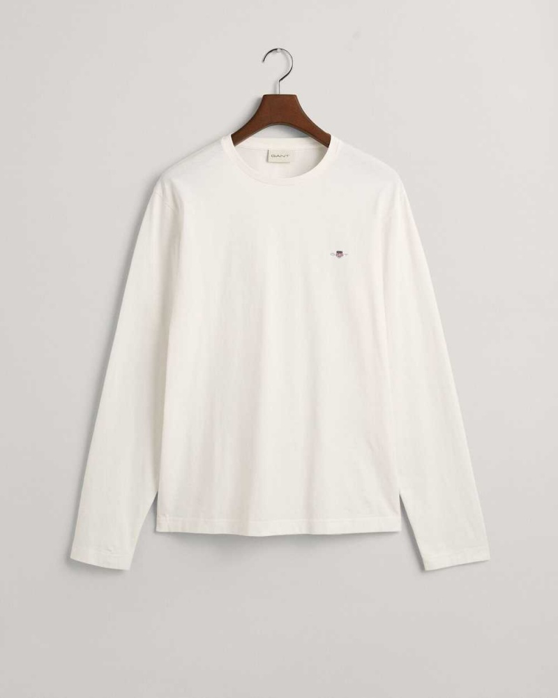 Gant Shield Long Sleeve Men's T-Shirt Beige White | KAFSO-3701