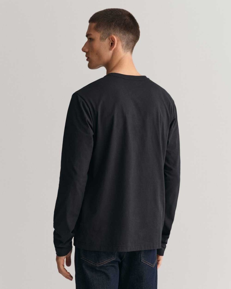 Gant Shield Long Sleeve Men's T-Shirt Black | QRWLZ-3147